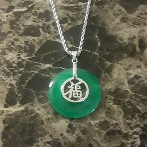 Authentic Jade and silver pendant necklace